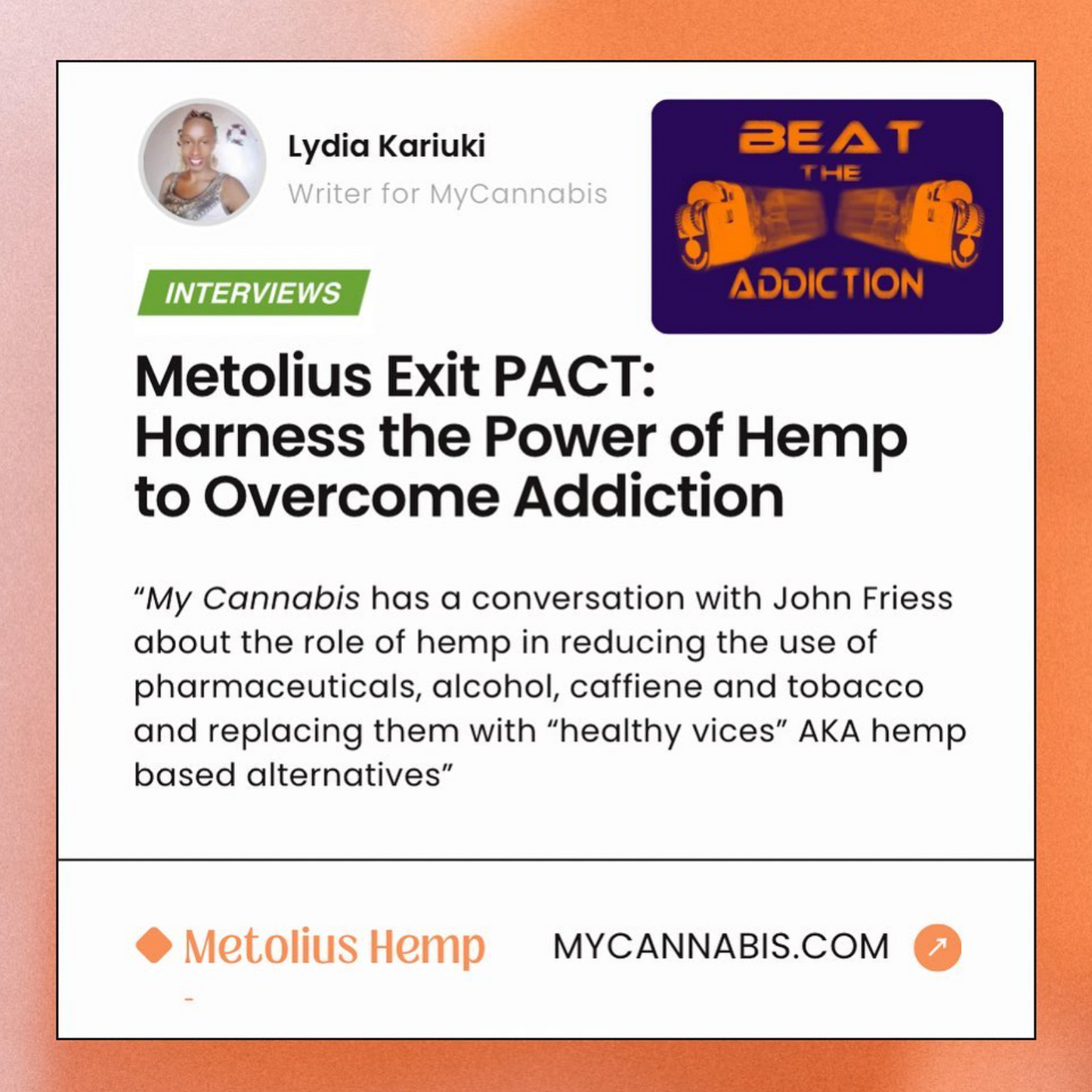 MyCannabis - Metolius Exit PACT: Harness The Power Of Hemp To Overcome Addictions