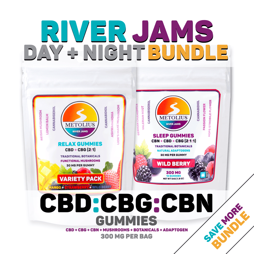 RIVER JAMS DAY + NIGHT BUNDLE - CBD + CBG + CBN + TRADITIONAL BOTANICALS + FUNCTIONAL MUSHROOMS + NATURAL ADAPTOGENS